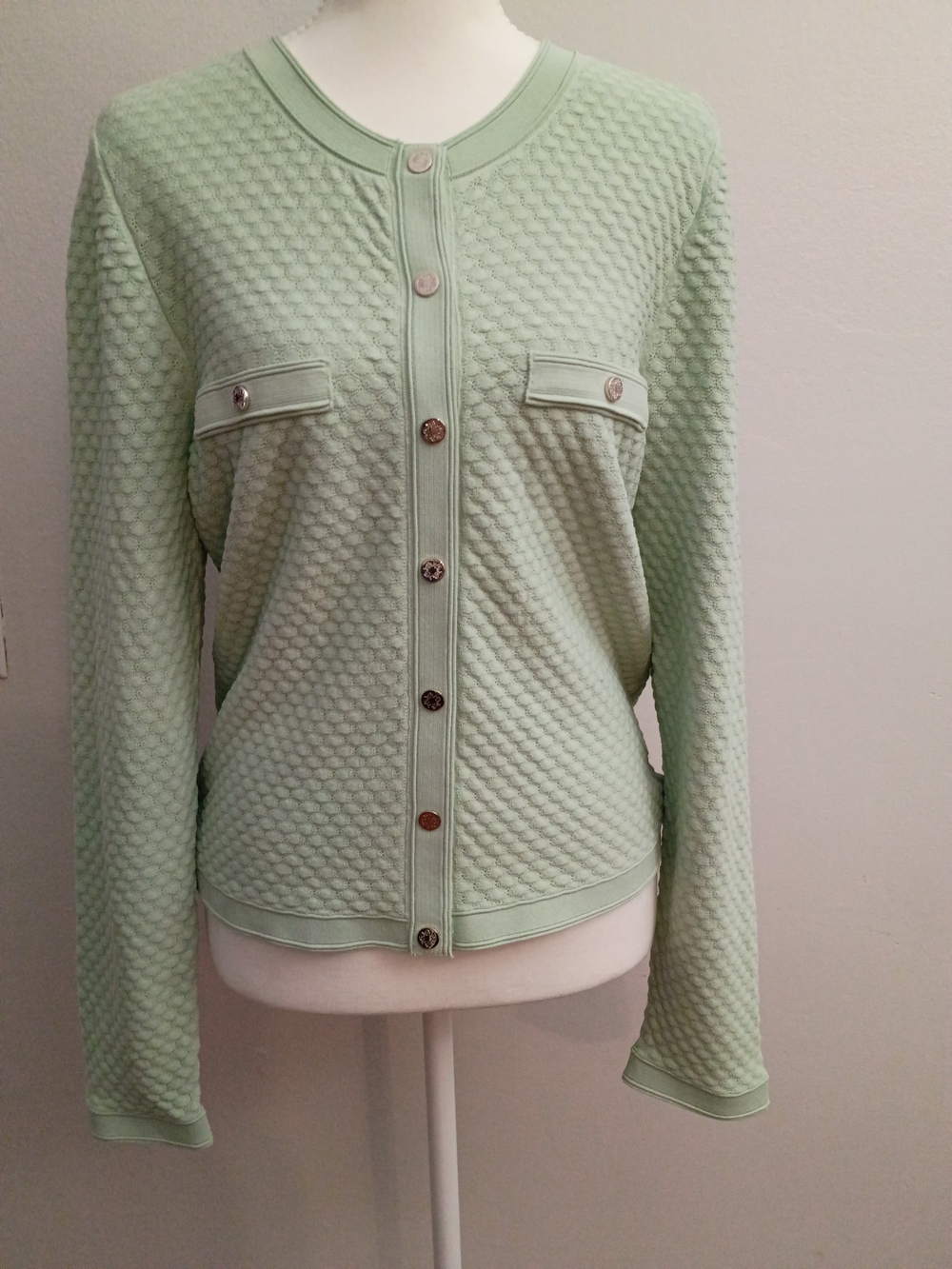 White House Black Market Mint Textured Knit Button-Front Jacket